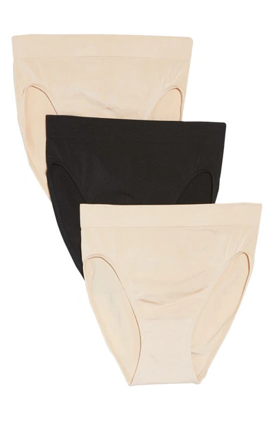 Wacoal B Smooth Assorted 3-pack High Cut Briefs In Sand/black