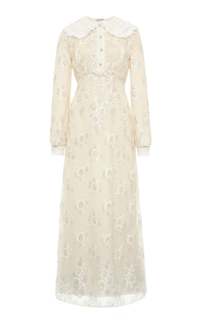 Miu Miu Metallic Lace Maxi Dress In White | ModeSens