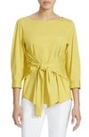Lafayette 148 Wixton 3/4-sleeve Tie-front Italian Stretch Cotton Blouse In Quince