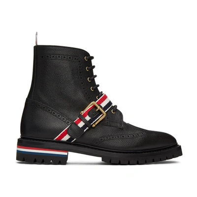 Thom Browne Wing Tip Commando Boots In Black