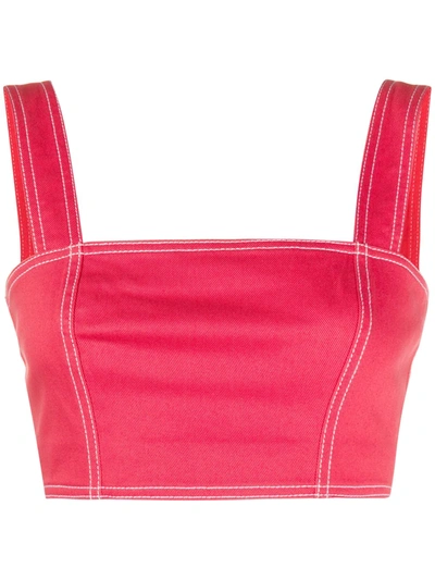 Balmain Cropped Bustier Top In Red