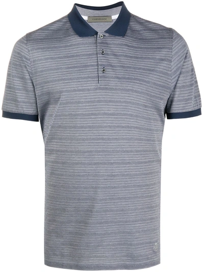 Corneliani Short-sleeved Striped Polo Shirt In Blue
