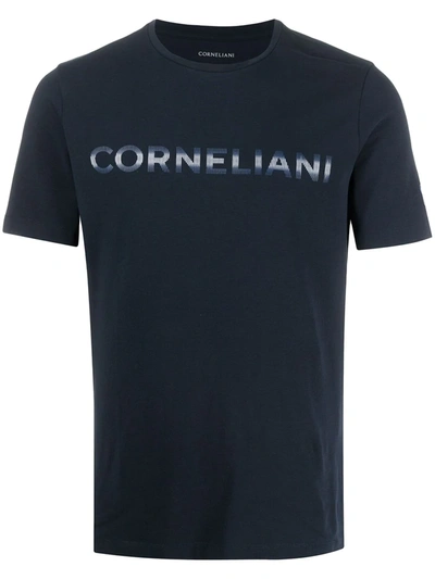 Corneliani Logo Crew-neck T-shirt In Blue