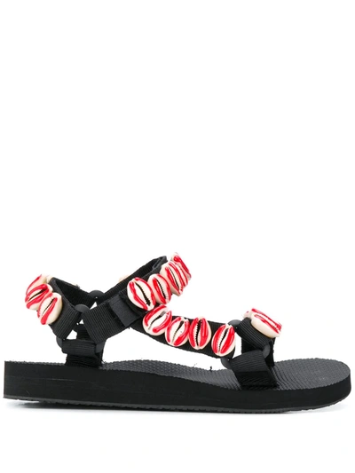 Timeless Pearly Shell-embroidered Sandals In Black