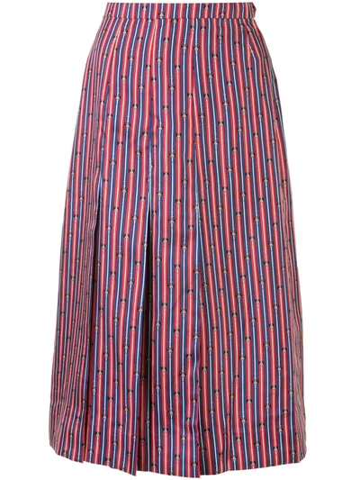 Pre-owned Hermes  Bridle Print Pleated Skirt In Red