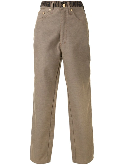 Pre-owned Fendi Logo Waist Cropped Trousers In Brown