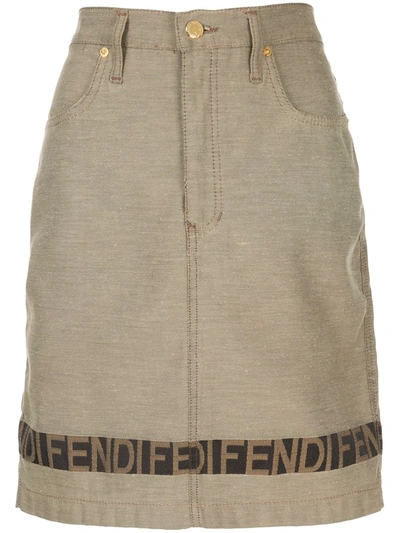 Pre-owned Fendi Logo Band Fitted Skirt In Brown