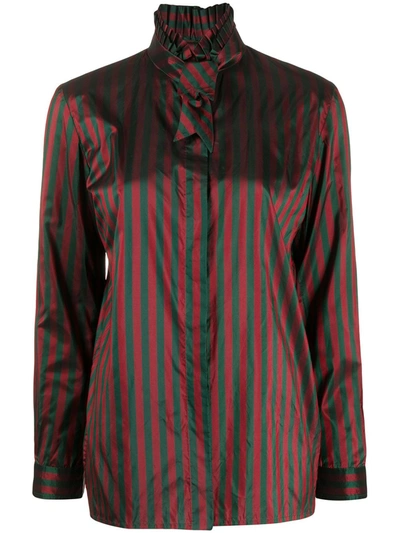 Pre-owned Gucci 1990s Striped Print Silk Shirt In Red