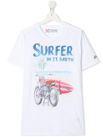 Mc2 Saint Barth Teen Surfer Print T-shirt In White
