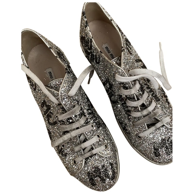 Pre-owned Miu Miu Glitter Trainers In Silver