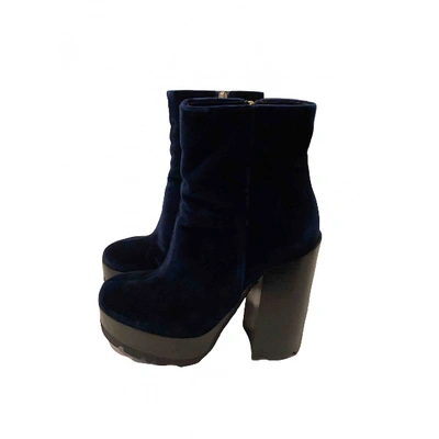 Pre-owned Jil Sander Blue Suede Ankle Boots