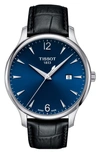 Tissot Tradition Leather Strap Watch, 42mm In Black/ Blue/ Silver