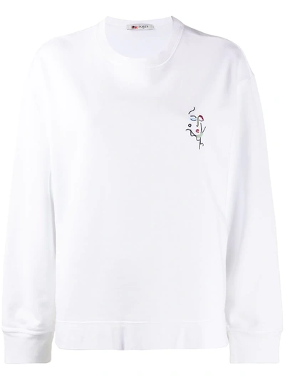 Ports 1961 Long Sleeve Embroidered Design Jumper In White