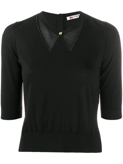 Ports 1961 Knitted Short Sleeve Top In Black