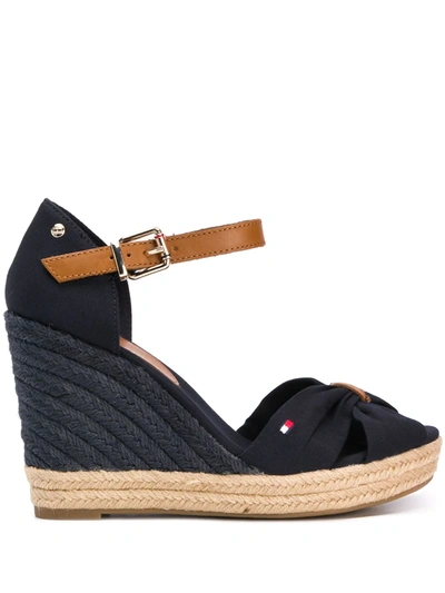 Tommy Hilfiger Bow-embellished 100mm Wedge Sandals In Space Blue