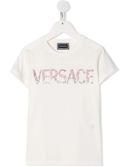 Young Versace Teen Logo Embellished T-shirt In White