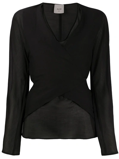 Alysi Wrap-style Front Tie Back Blouse In Black