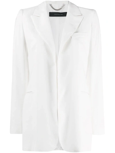 Federica Tosi Structured Shoulder Concealed Button Blazer In White