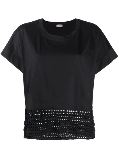 Mrz Crochet-detail Cap-sleeve T-shirt In Black