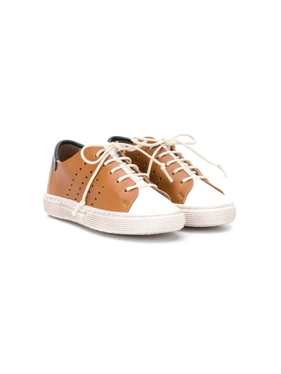 Pèpè Kids' Panelled Lace-up Sneakers In Brown