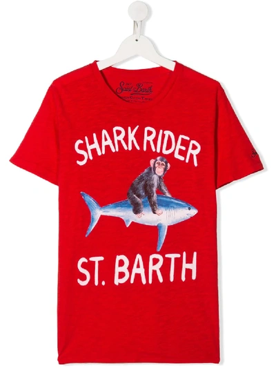 Mc2 Saint Barth Teen Shark Rider St Barth Print T-shirt In Red