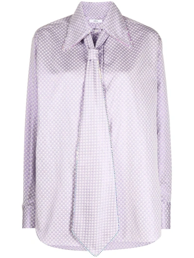 Area Women's Cystal-embellished Tie-accented Printed Shirt In Purple