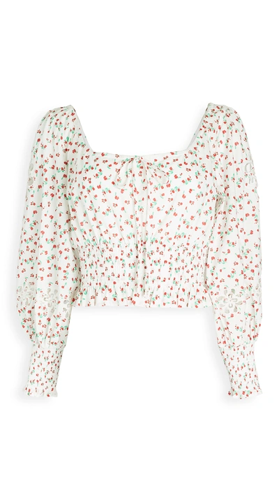 Rixo London Helena Floral-print Smocked Cotton Blouse In Embroidered Disty Floral