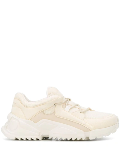 Ferragamo Skylar Patent Leather-trimmed Suede And Mesh Sneakers In White