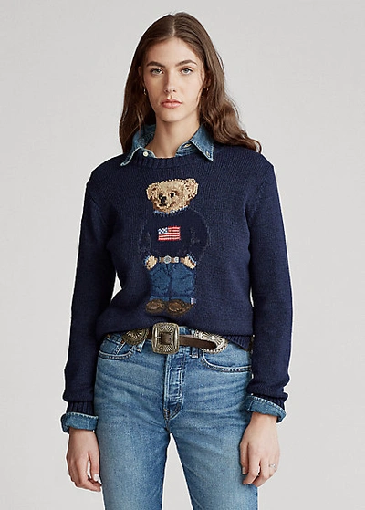 Ralph Lauren Polo Bear Cotton-linen Sweater In Navy Multi