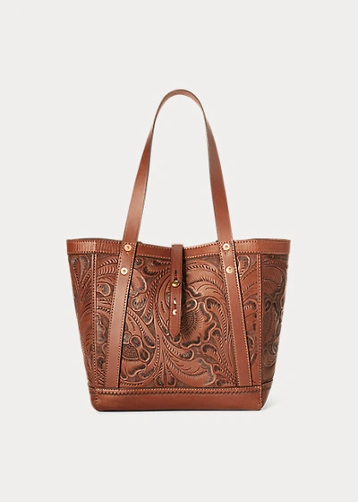 Ralph Lauren Hand-tooled Leather Tote In Brown