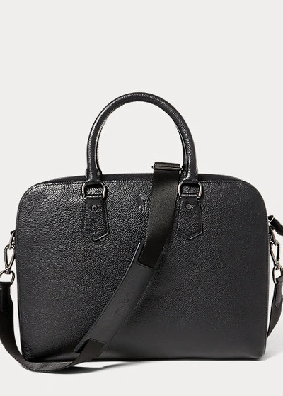 Ralph Lauren Pebbled Leather Briefcase In Dark Brown