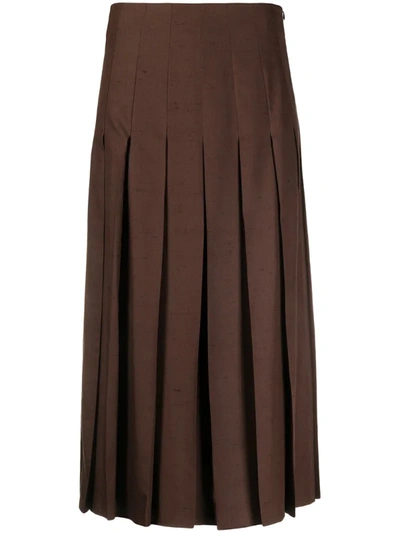 Agnona Box-pleat Midi Skirt In Brown