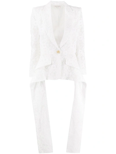 Alexander Mcqueen Slashed Endagered Lace Blazer In White