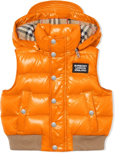 Burberry Kids' Detachable Hood Puffer Gilet In Orange