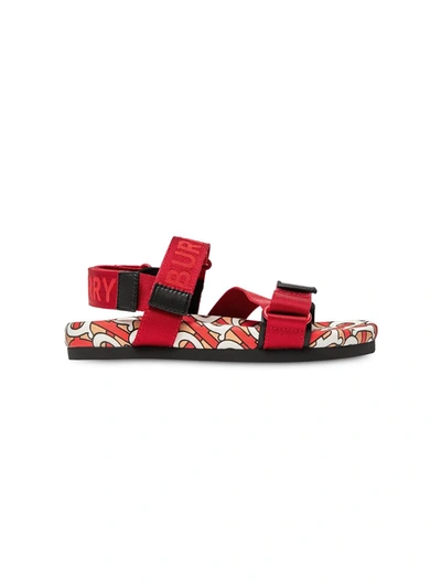 Burberry Kids' Monogram Print Touch Strap Sandals In Red