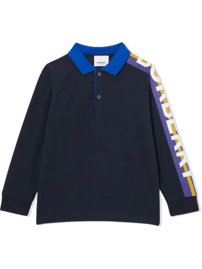 Burberry Babies' Teen Long-sleeve Logo Print Cotton Polo Shirt In Blue