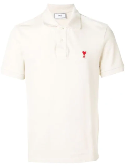 Ami Alexandre Mattiussi Short Sleeve Polo Shirt With Red Ami De Coeur Patch In Beige