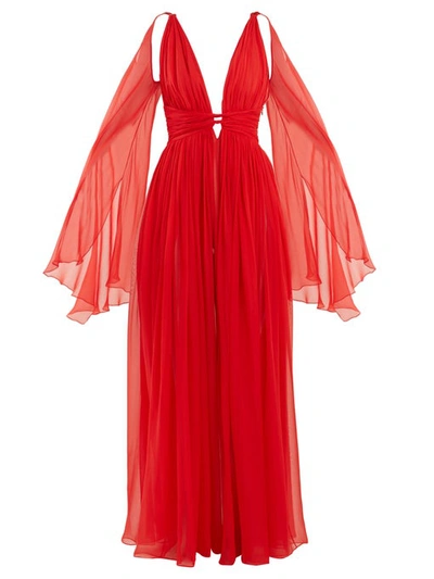 Dundas Red Women's Deep V-neck Sleeveless Silk-chiffon Gown