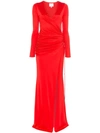 Galvan Allegra Ruched Waist Long Dress In Red