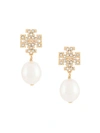 Tory Burch Ohrring 'kira Pave Pearl Drop' Gelbgold In Gold