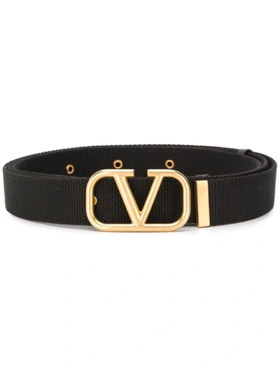 Valentino Garavani Gold Tone V-logo Belt In Black