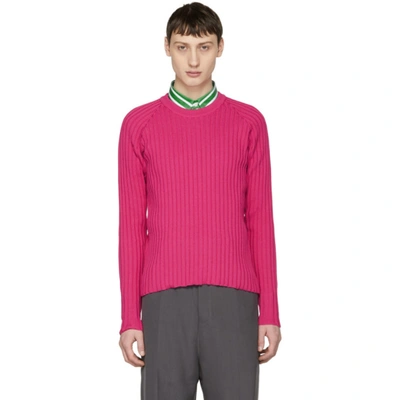 Ami Alexandre Mattiussi Mix Cotton Knit Crewneck Sweater In Pink