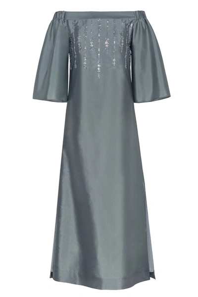 Amal Al Raisi Embroidered Off Shoulder Dress In Blue