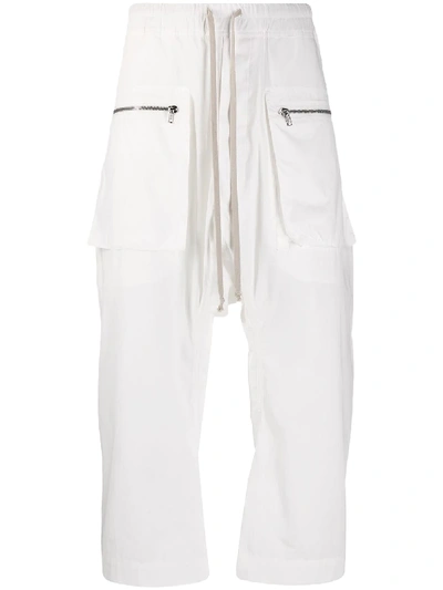 Rick Owens Drkshdw Cargo Drawstring Cropped Trousers In White