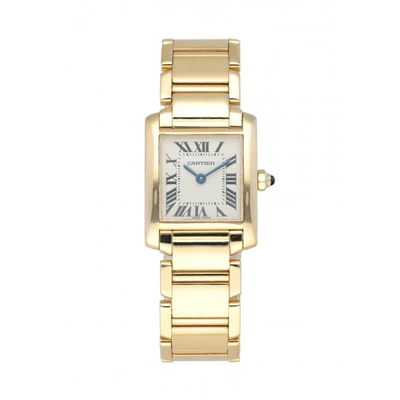 Cartier Tank Francaise Yellow Gold Blue Hands Ladies Watch W50002n2 In Not Applicable
