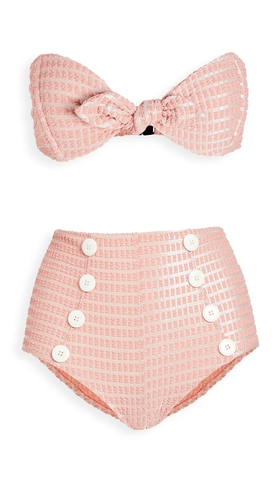 Lisa Marie Fernandez Poppy Button High Waist Bikini Set In Pink