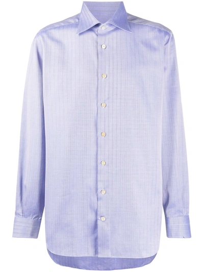 Kiton Spread-collar Herringbone Shirt In Blue