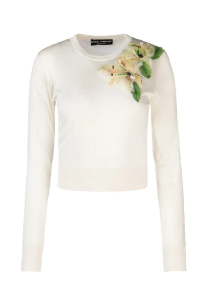 Dolce & Gabbana Floral Applique Sweater In White