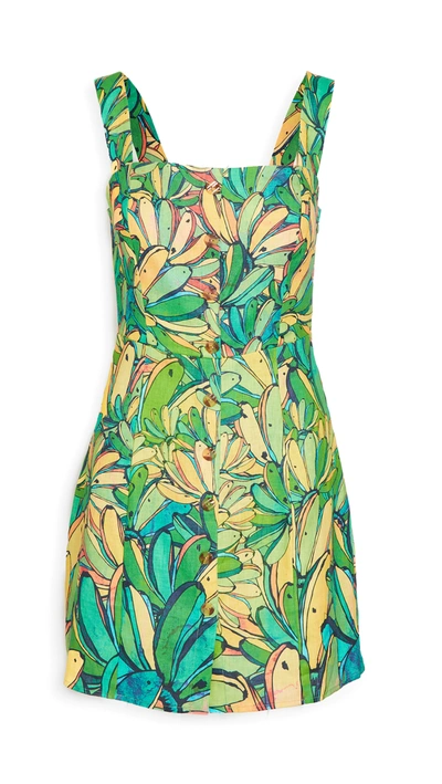 Farm Rio Green Banana Linen Mini Dress In Multi