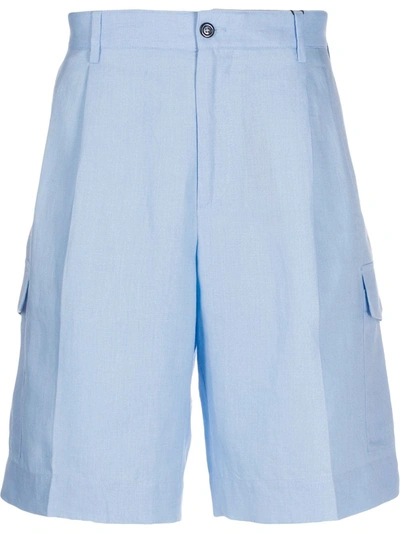 Dolce & Gabbana Bermuda Cargo Shorts In Linen In Azure